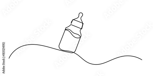 continuous line of baby pacifiers. one line drawing of baby pacifiers isolated white background. Continuous editable line drawing of baby bottle. Baby milk bottle icon in one line