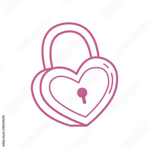 Cute Heart Lock Outline Illustration for Valentine Designs