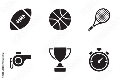 Collection of sports equipment and symbols for competition