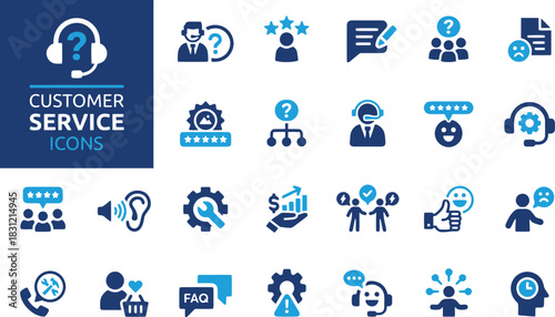 customer, service, icons, support, communication, headset, microphone, headphones, question, mark, help, desk, agent, operator, call, center, phone, contact, information, feedback, rating, stars, smil