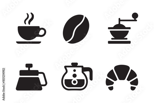 Coffee and pastry icons for breakfast and cafe