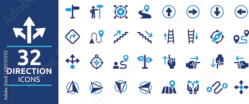 direction, icons, navigation, path, way, road, map, route, signpost, arrow, forward, backward, left, right, up, down, compass, pointer, location, pin, marker, crossroads, intersection, turn, curve, st