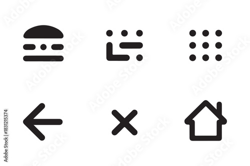 Collection of six minimalist outline icons for digital interfaces