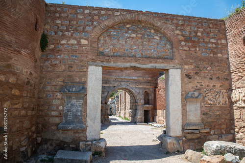 Fototapeta Naklejka Na Ścianę i Meble -  Iznik Castle gate, walls and water channel in Türkiye 2025 