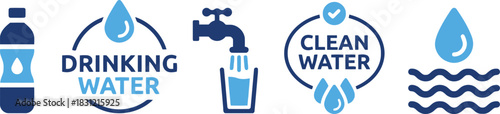 drinking water, water bottle, tap, faucet, glass, clean water, water drop, waves, liquid, hydration, beverage, resource, conservation, purity, health, icon, symbol, graphic, design, illustration, flui
