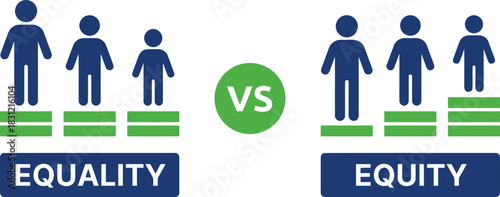 equality, equity, concept, illustration, difference, comparison, social justice, fairness, opportunity, people, figures, icons, steps, boxes, vs, versus, debate, choice, social issues, diversity, incl