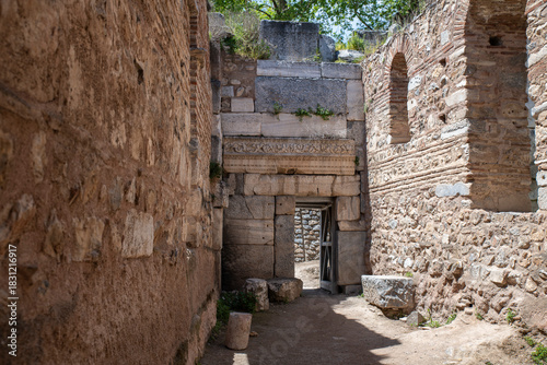 Fototapeta Naklejka Na Ścianę i Meble -  Iznik Castle gate, walls and water channel in Türkiye 2025 
