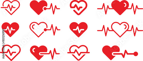 heartbeat, cardiogram, icons, red heart, pulse line, electrocardiogram, ekg, health, medical, cardiology, life, rhythm, beat, love, vital signs, monitor, signal, wave, medical symbol, healthcare, emer