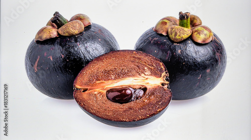 Black Sapote Chocolate Pudding Fruit Isolated on White Background for Premium Exotic Food Object