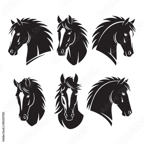 Amazing horse head set vector art illustration