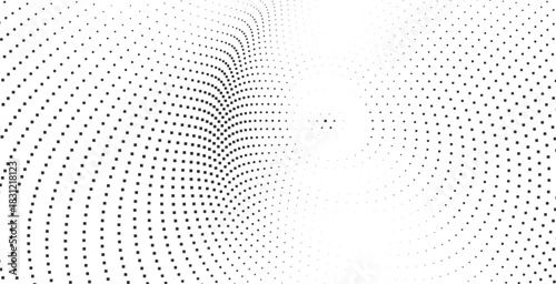 Abstract digital pattern with small dots forming a futuristic wavy tunnel-like structure on a clean white background, symbolizing data flow and technology Vector