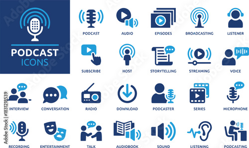 podcast, audio, icon, microphone, play, subscribe, host, storytelling, streaming, voice, interview, conversation, radio, download, podcaster, series, music, sound, listening, recording, entertainment,