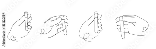Hand holding a blood vessel in a test tube, one continuous line. Vector illustration, One line art, Line art graphic style Editable stroke.