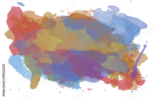 Abstract hand drawn colorful watercolor stain with paint splashes. Artistic original creative background