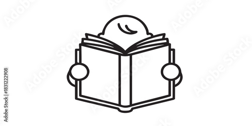 Baby reader thin line icon, book festival concept. Vector graphics. Book in kid hands, reading sign on white background, style icon mobile or web design