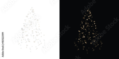 A glowing Christmas tree made of warm lights on a black background for holiday decorations, winter banners, and New Year's compositions. Vector	
