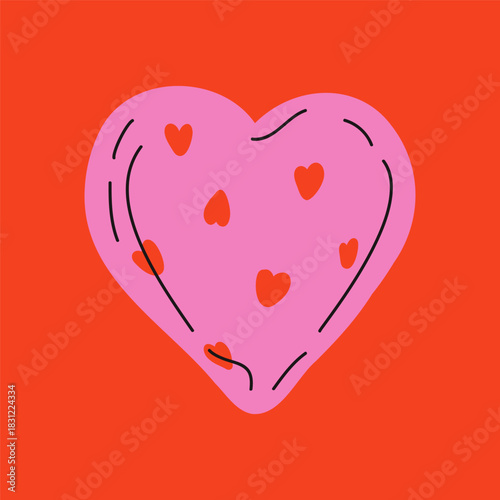 Heart shaped chocolate candy icon. Sweet tasty cocoa product flat cartoon style, hand drawn delicious dessert, Valentine's day gift concept. Vector isolated design
