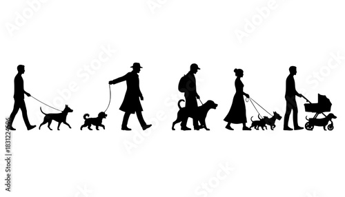Man Walking Dog Silhouette Vector