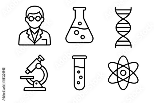 Icons Representing Scientific Research and Laboratory Equipment in Minimalist Style