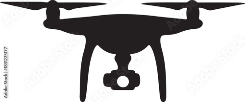 Drone with camera silhouette for aerial photography and video