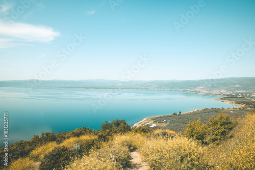 Fototapeta Naklejka Na Ścianę i Meble -  Top view of Iznik and Iznik Lake in Türkiye 2025