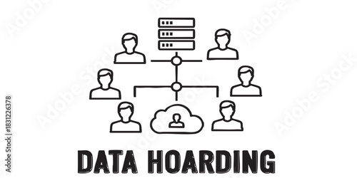 Users with access to server storage thin line icon, data hoarding concept. Vector graphics. Storage hosting users group sign on white background, style icon mobile or web design. 
