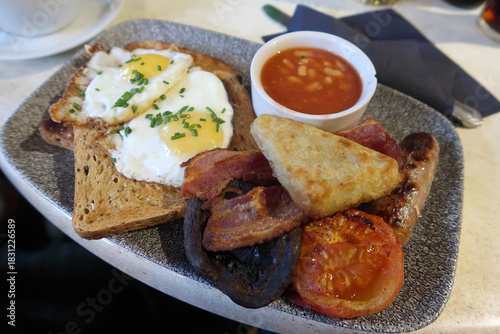A Plate full of a traditional English Breakfast