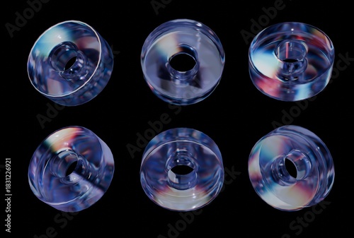 glass dispersion rings circles in different angles on a black background isolated 3d render transparent