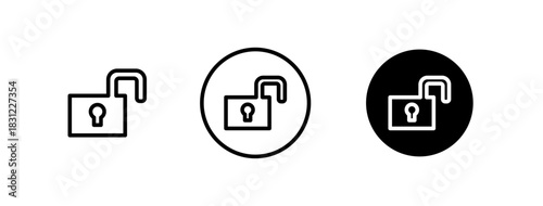 Unlocked padlock icons in outline and solid styles for security and access, vector illustration.