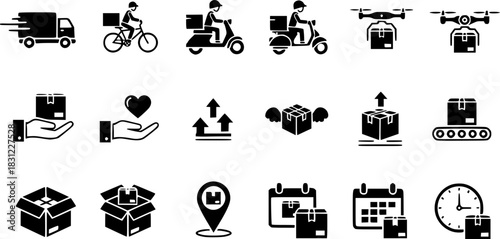 Different delivery silhouette icons set, simple design, vector stock illustration

