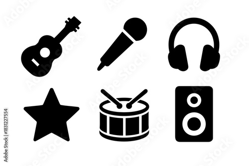 Collection of Musical Instruments and Audio Equipment Icons on a White Background