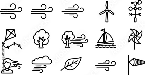 Wind different icons set. Simple design. Vector stock illustration.
