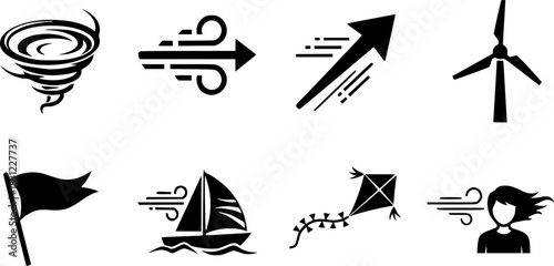 Wind different icons set. Simple design. Vector stock illustration.
