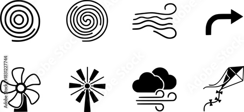 Wind different icons set. Simple design. Vector stock illustration.
