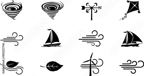 Wind different icons set. Simple design. Vector stock illustration.
