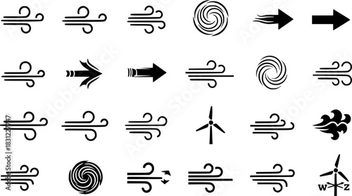 Wind different icons set. Simple design. Vector stock illustration.
