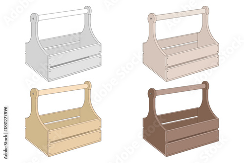 Vector illustration of a wooden tool caddy isolated on a white background. Perfect for designs related to DIY, home improvement, and craftsmanship