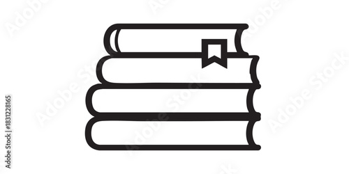 Stack of books thin line icon, book festival concept. Vector graphics. Three volumes, two textbooks and one with bookmark sign on white background, style icon mobile or web design