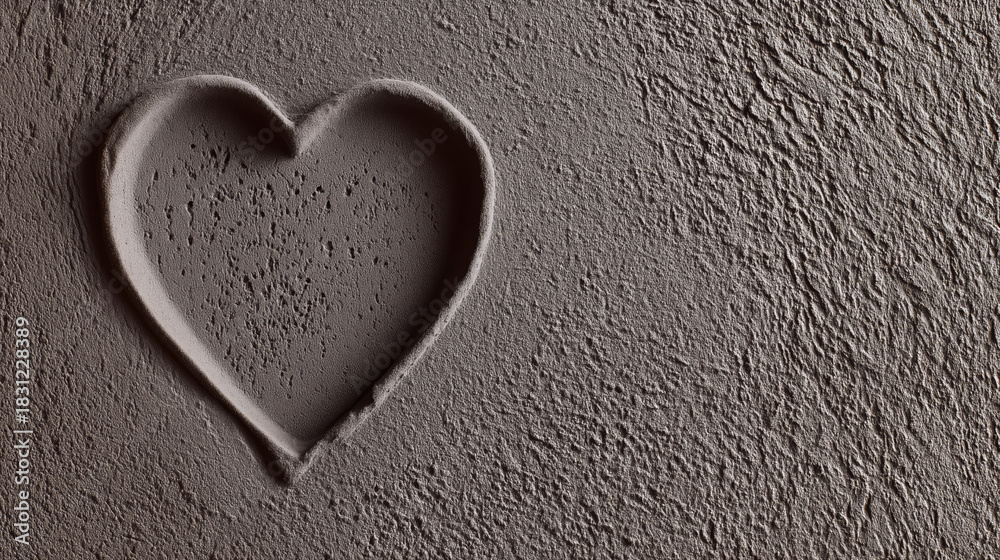 Obraz premium Heart Shape Pressed Into Dark Textured Surface In Close Up Flat Lay View
