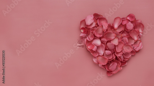 Heart Shape Made Of Dusty Rose Petals On A Pink Textured Surface Top View