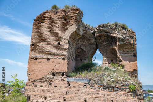 Fototapeta Naklejka Na Ścianę i Meble -  Iznik Castle gate, walls and water channel in Türkiye 2025 