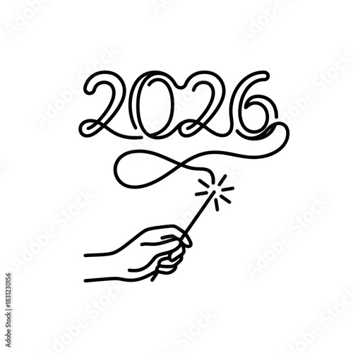 Hand holding sparkler celebrating New Year 2026