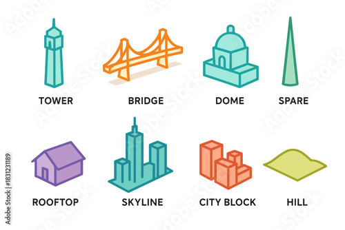 Colorful Pixel Art City Skyline Featuring A Tower Bridge And Various Buildings