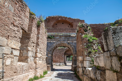 Fototapeta Naklejka Na Ścianę i Meble -  Iznik Castle gate, walls and water channel in Türkiye 2025 