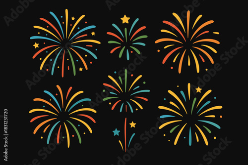 A vibrant fireworks show for the celebration of Happy New Year and Merry Christmas, set against a black backdrop