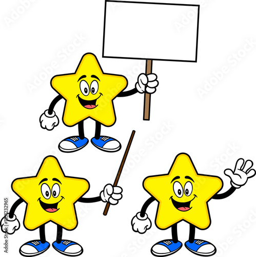 Star Mascot Set 01, Hand Drawn illustrations of Star Mascots in various poses.