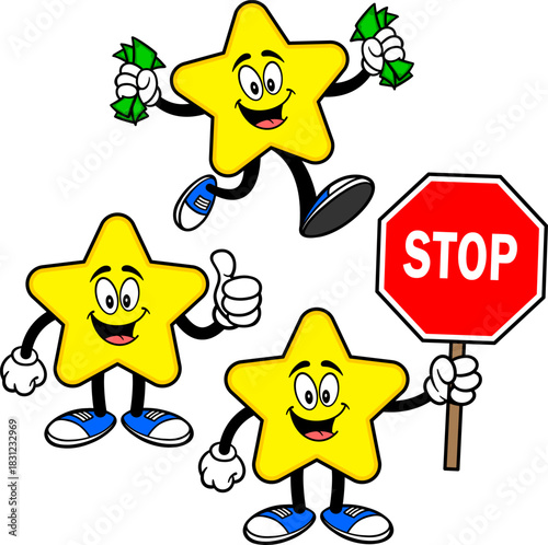 Star Mascot Set 02, Hand Drawn illustrations of Star Mascots in various poses.