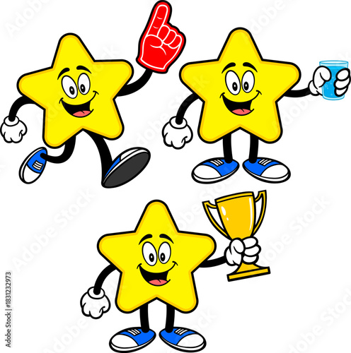 Star Mascot Set 03, Hand Drawn illustrations of Star Mascots in various poses.