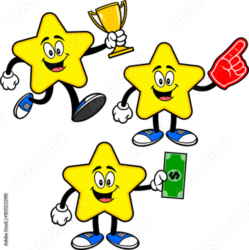 Star Mascot Set 04, Hand Drawn illustrations of Star Mascots in various poses.