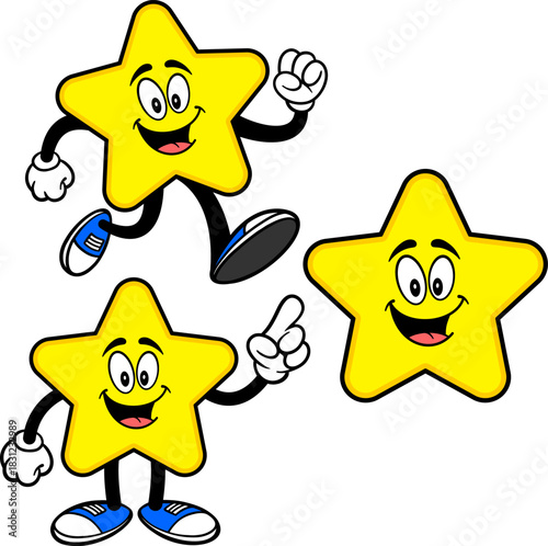 Star Mascot Set 05, Hand Drawn illustrations of Star Mascots in various poses.